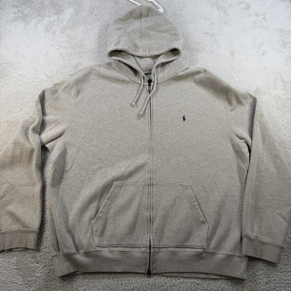 Polo Ralph Lauren Hoodie Mens 3XB Grey Full Zip Pony Y2K Sweatshirt Jacket - Picture 2 of 7